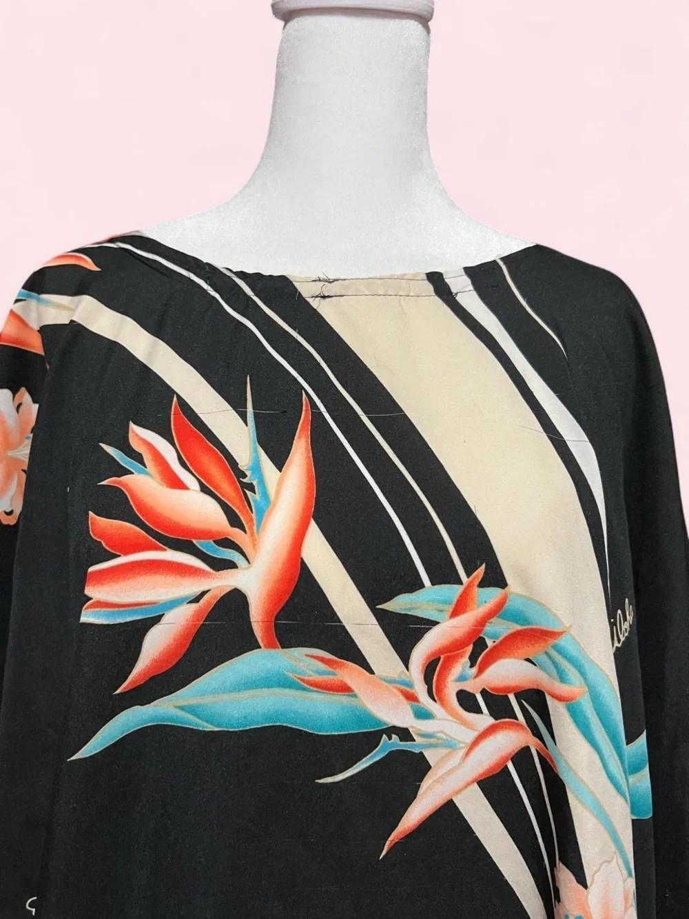 Black One Size Floral Cover-Up Kaftan with Teal and Coral Accents